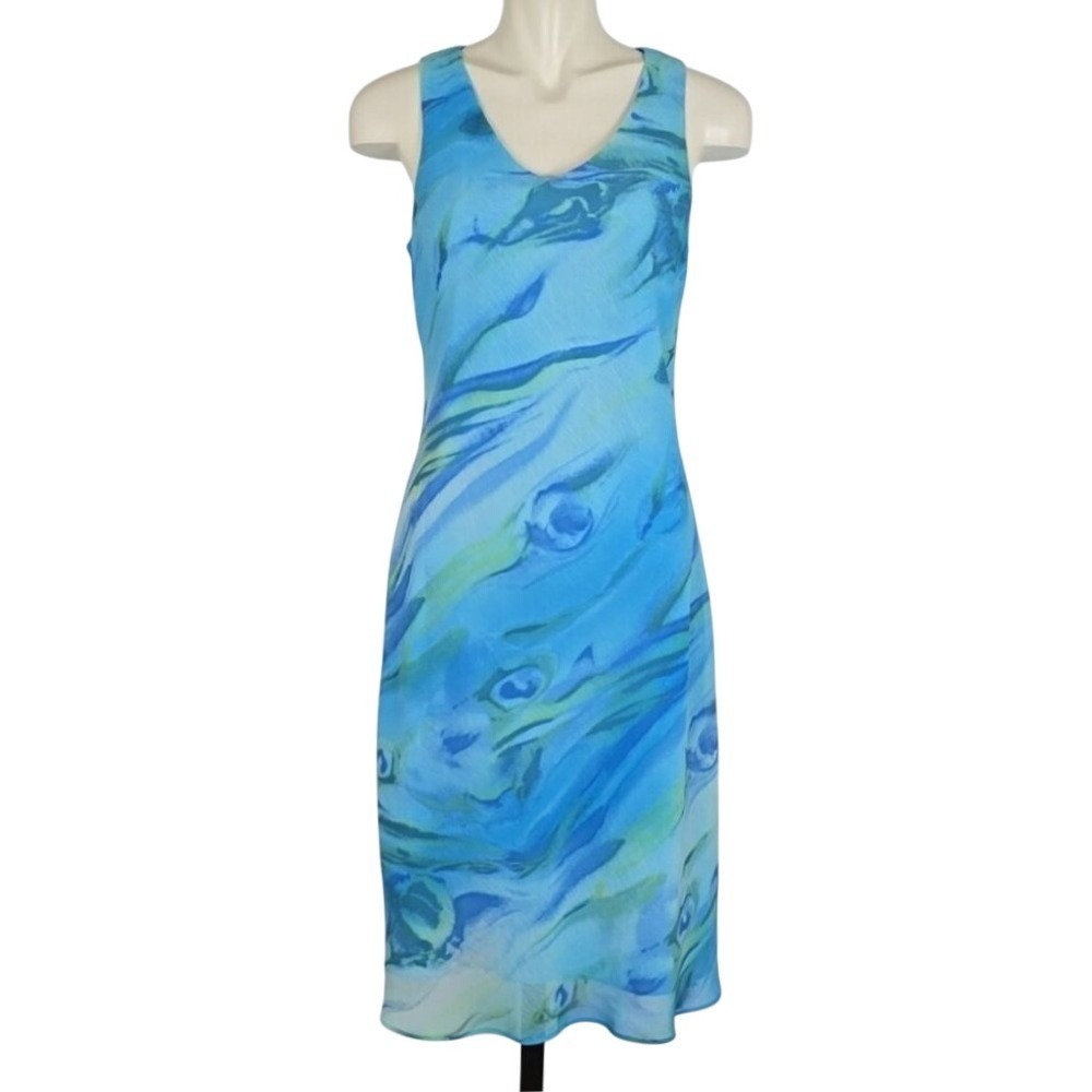 Lori Ann Montreal Women's Sleeveless Dress Blue Green Crepe Midi Dress 11/12